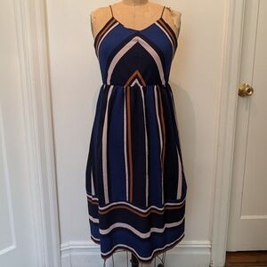 Navy and Orange Striped Midi Dress